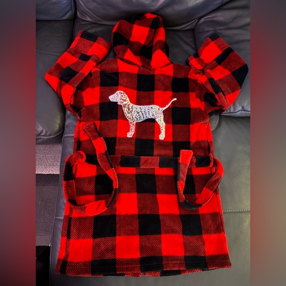 NWOT PINK Victoria’s Secret buffalo plaid bling fleece hooded robe, Size XS/S - Picture 16 of 16